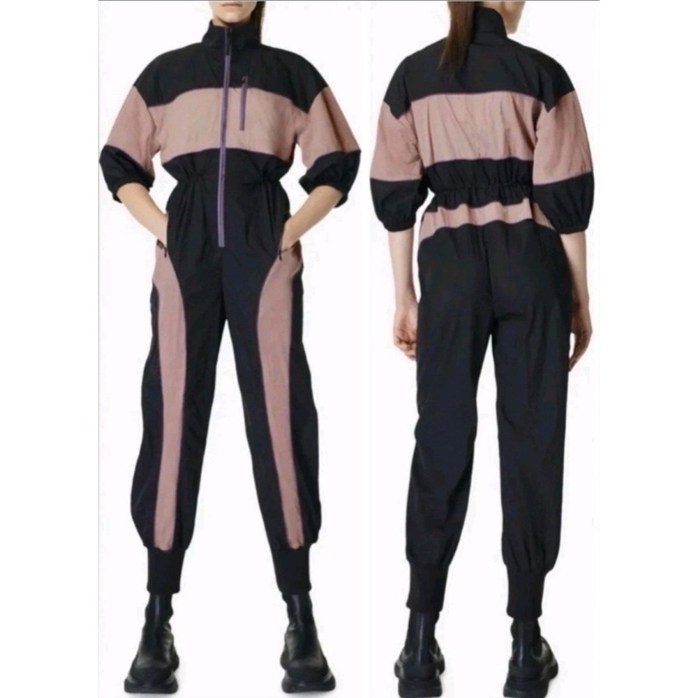 Sweaty Betty Colorblock Nylon Jumpsuit 10 Night Black Windbreaker Athleisure - Picture 2 of 6